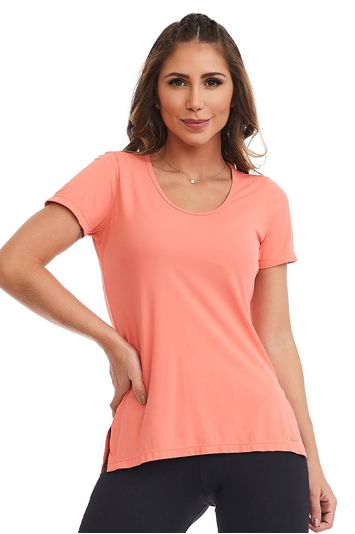 T-shirt Slit Básica Rosa Coral
