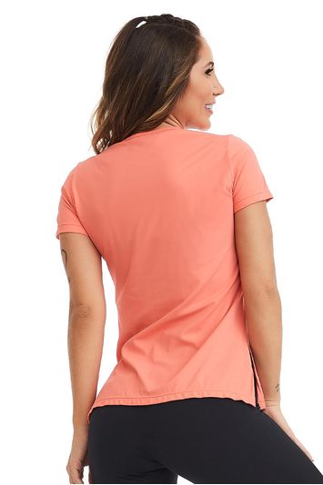 T-shirt Slit Básica Rosa Coral