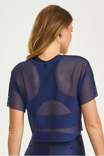 CROPPED TELA RESPIRAVEL COM APLICACAO AZUL MARINHO