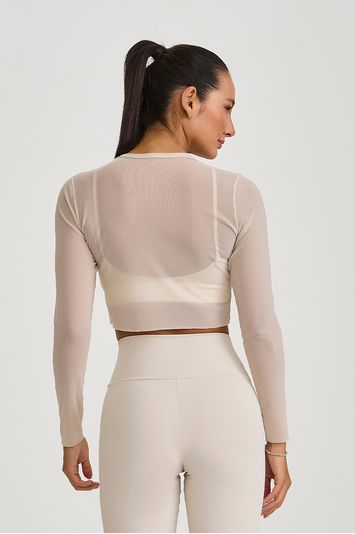 CROPPED DE TULE MANGA LONGA  OFF WHITE