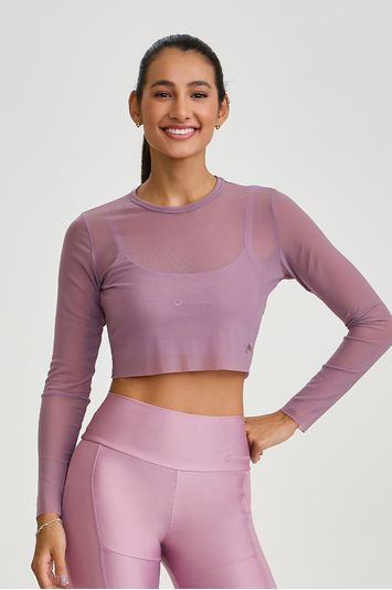 CROPPED DE TULE MANGA LONGA MALVA