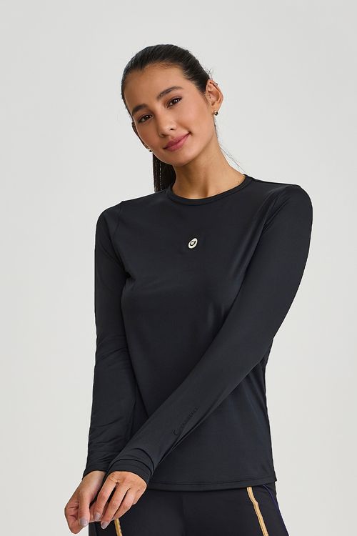 BLUSA MANGA LONGA UV DRY COM LOGO PRETA