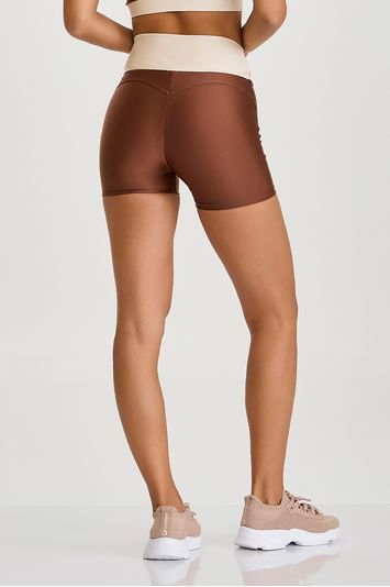 MINI SHORT EMPINA BUMBUM ATLETIKA BICOLOR  MARROM CAPUCCINO