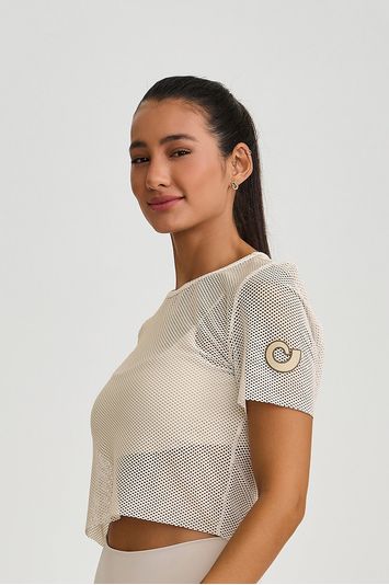 CROPPED DE TELA COM APLICAÇÃO OFF WHITE