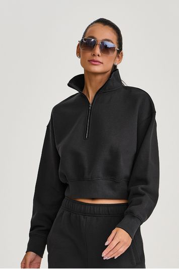 CASACO CROPPED COM ZIPER  PRETO