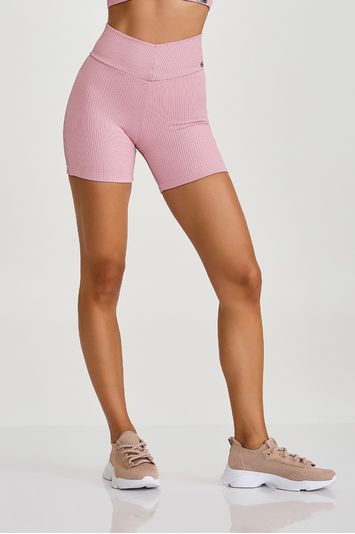SHORT CURTO CANELADO EMPINA BUMBUM  ROSA QUARTZO