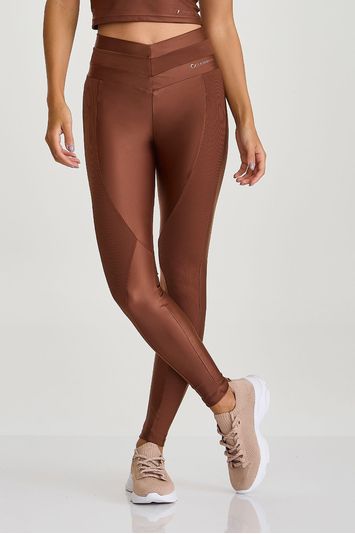 LEGGING ATLETIKA  AFINA CINTURA COM RECORTES  MARROM CAPUCCINO