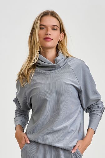MOLETOM CANELADO GOLA ALTA CINZA PLATINUM