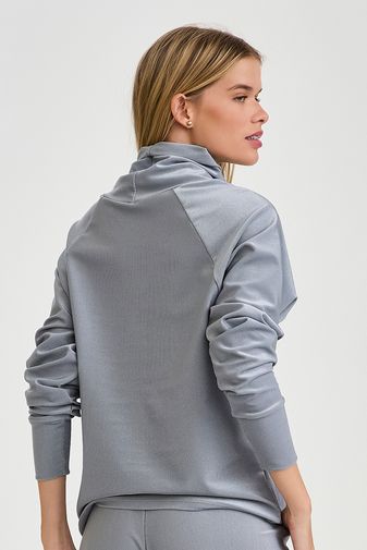 MOLETOM CANELADO GOLA ALTA CINZA PLATINUM