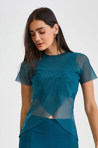 BLUSA DE TULE TRANSPASSADA VERDE ESMERALDA