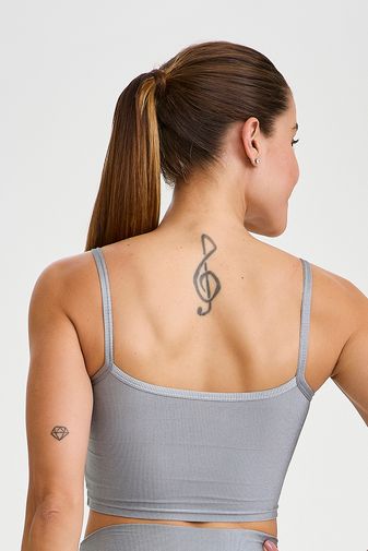 TOP CROPPED CANELADO COM BRILHO CINZA PLATINUM