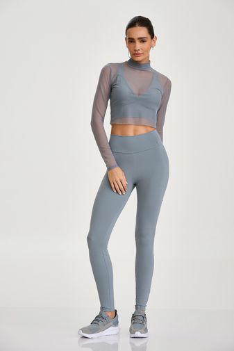 CROPPED MANGA LONGA TULE BÁSICO CINZA PLATINUM