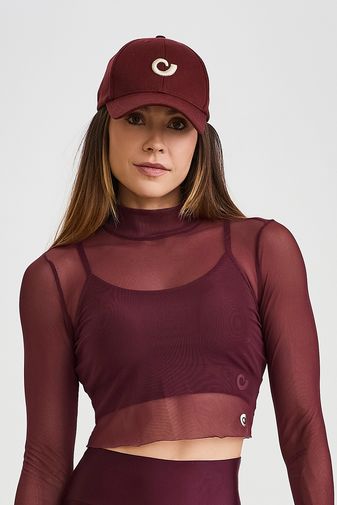 CROPPED MANGA LONGA TULE BÁSICO VINHO BAROLO